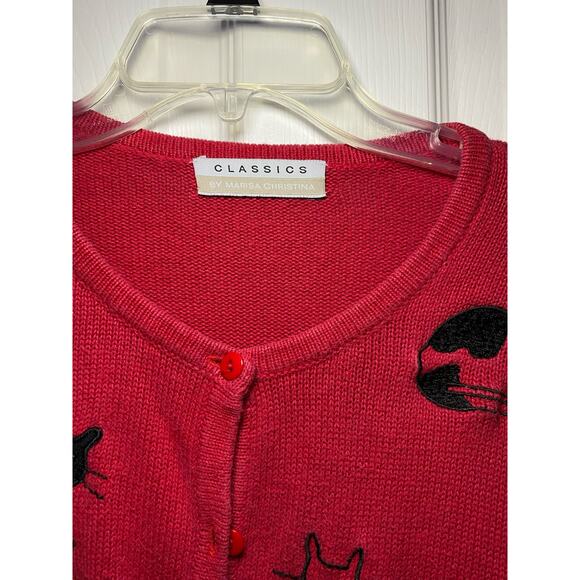 Vintage Marisa Christina Classics sweater. Red with cat and prints. Size large. - Picture 5 of 5